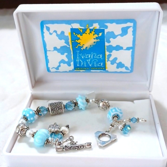 Ivana DiVia Blue Sterling  Silver 925 Beaded Charm Bracelet 8 Inch - Picture 3 of 10